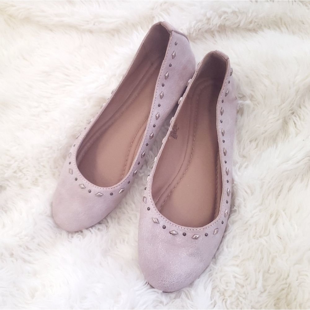 Frye Carson Tri-Stud Ballet Flats in Shimmery Blush Pink
